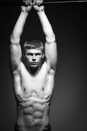 Portrait of handsome stylish man in underwearの写真素材