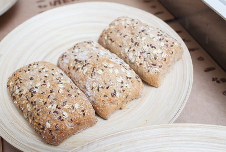 Bread on the white plate in restaurant