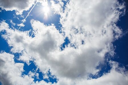 Blue sky background with white clouds in Spainの写真素材