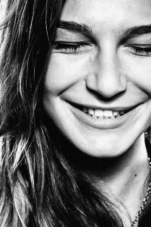 Black and white portrait of a beautiful girlの写真素材