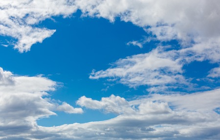 Blue sky background with white clouds in Spainの写真素材