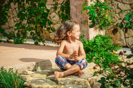 Very beautiful boy as a Buddha with a third eyeの写真素材