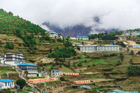 Aerial view of the city in mountains