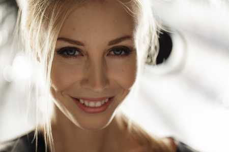 Beauty model face in light studio shotの写真素材
