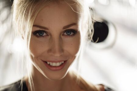 Beauty model face in light studio shotの写真素材