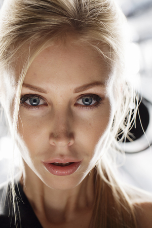 Beauty model face in light studio shotの写真素材