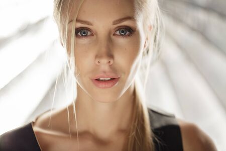 Beauty model face in light studio shotの写真素材