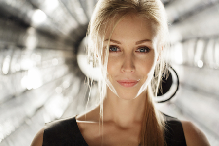 Beauty model face in light studio shotの写真素材