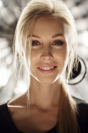 Beauty model face in light studio shotの写真素材