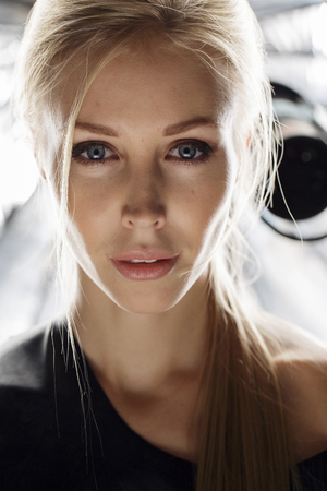 Beauty model face in light studio shotの写真素材