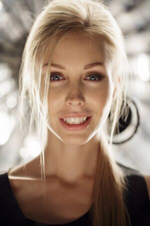 Beauty model face in light studio shotの写真素材