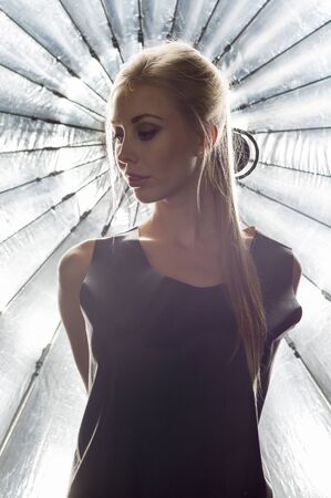 Beauty model face in light studio shotの写真素材