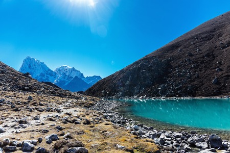 Lake with clear water in the mountainsの写真素材