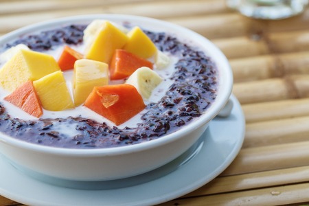 porridge made of black riceの写真素材