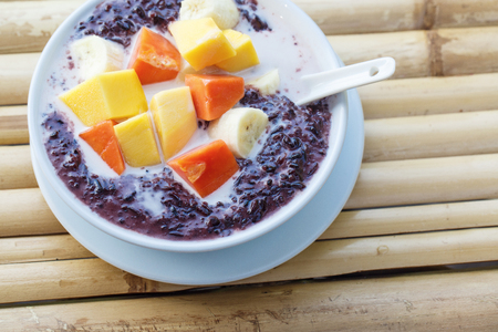 porridge made of black riceの写真素材