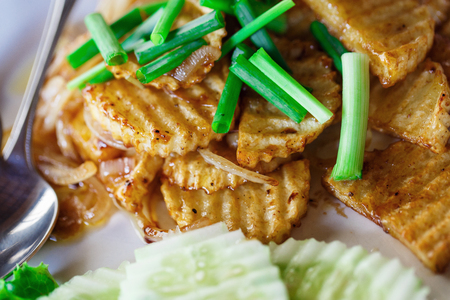 fried potatoes with onionsの写真素材