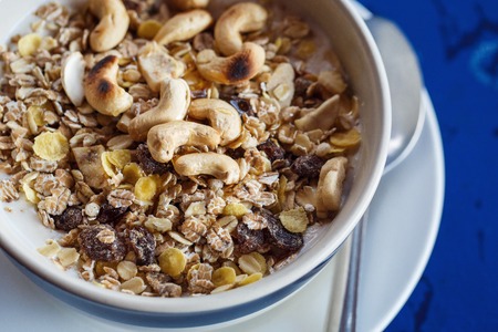 muesli and nuts in yogurtの写真素材
