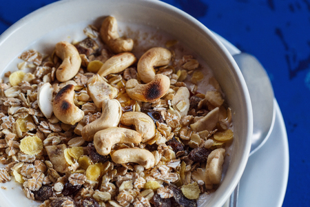 muesli and nuts in yogurtの写真素材