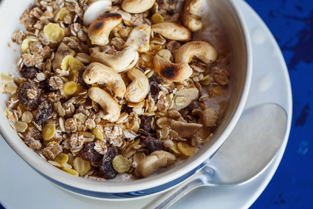 muesli and nuts in yogurtの写真素材