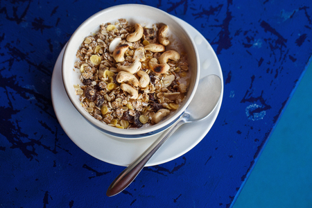muesli and nuts in yogurtの写真素材