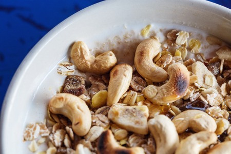 muesli and nuts in yogurtの写真素材
