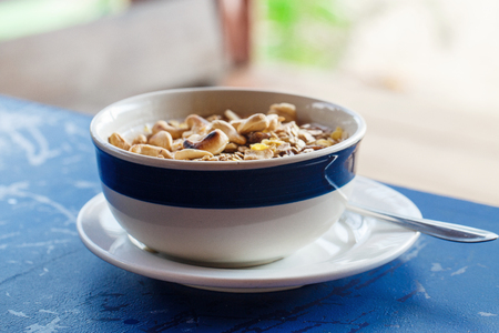 muesli and nuts in yogurtの写真素材