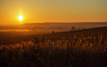 Amazing sunrise on caminoの写真素材