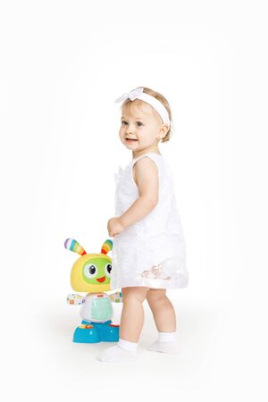 beautiful little girl all in white clothesの写真素材