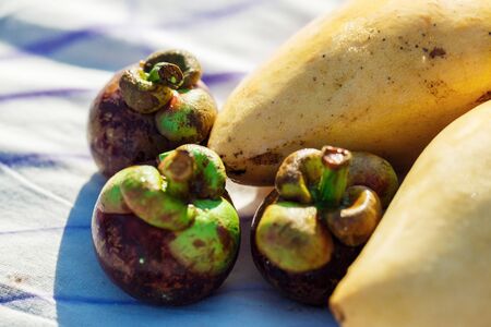 different exotic fruits in Thailand on a Sunny dayの写真素材