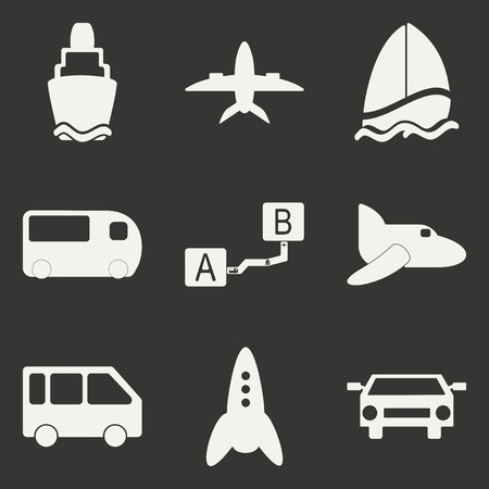 Flat in black and white concept mobile application trasports iconsのイラスト素材
