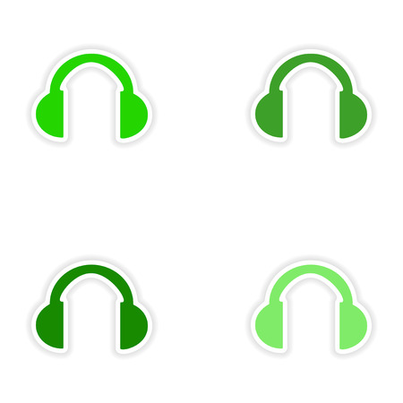 assembly realistic sticker design on paper headphonesのイラスト素材