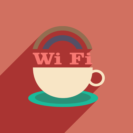 Flat with shadow icon and mobile application wi-Fiのイラスト素材