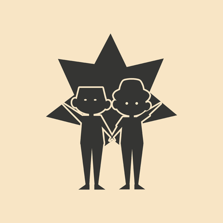 Flat in black and white mobile application best friendsのイラスト素材