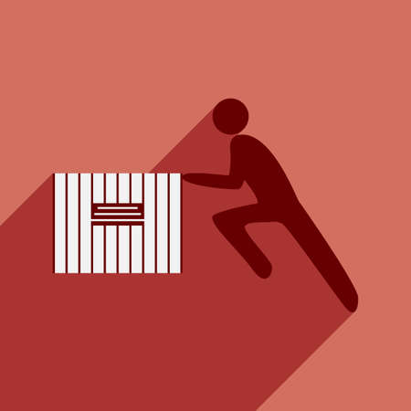 Flat with shadow icon and mobile application people moving boxのイラスト素材