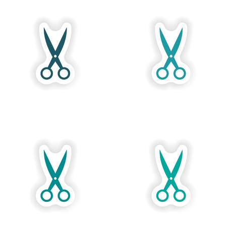 assembly realistic sticker design on paper scissorsのイラスト素材