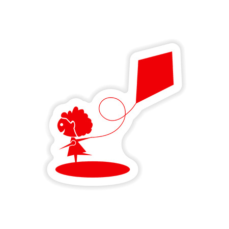 icon sticker realistic design on paper Girl kiteのイラスト素材