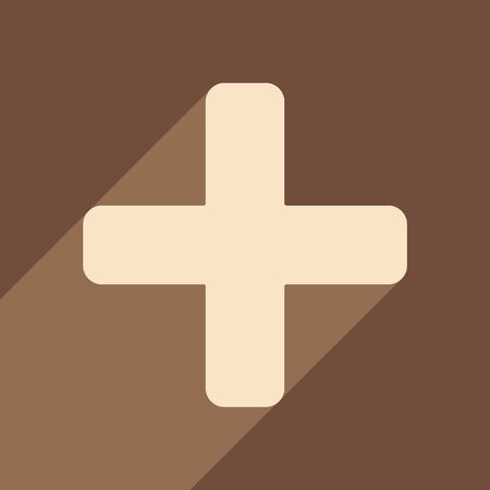 Flat with shadow icon and mobile application plusのイラスト素材