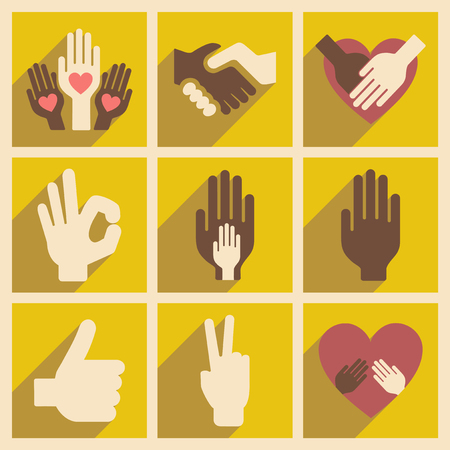 Flat with shadow concept and mobile application hands iconのイラスト素材