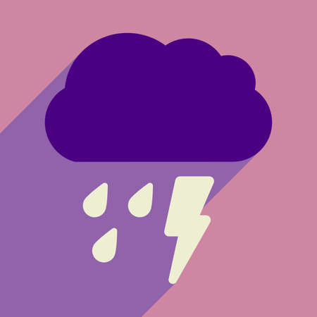Flat with shadow icon and mobile application rain cloud lightning