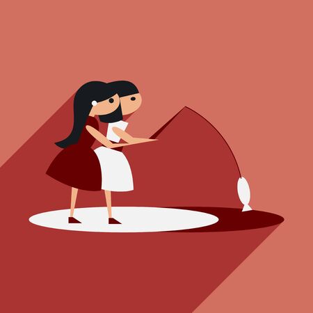 Flat with shadow icon and mobile application sistersのイラスト素材
