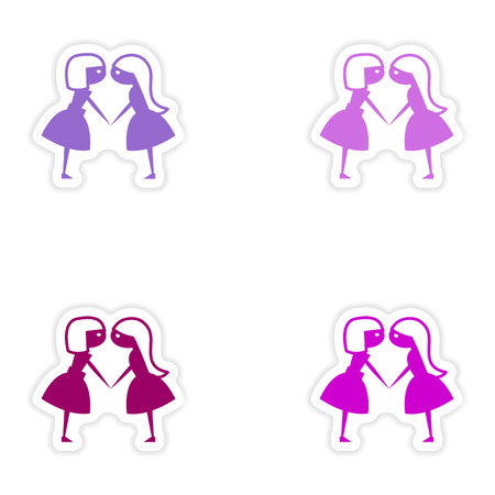assembly realistic sticker design on paper girlfriendsのイラスト素材