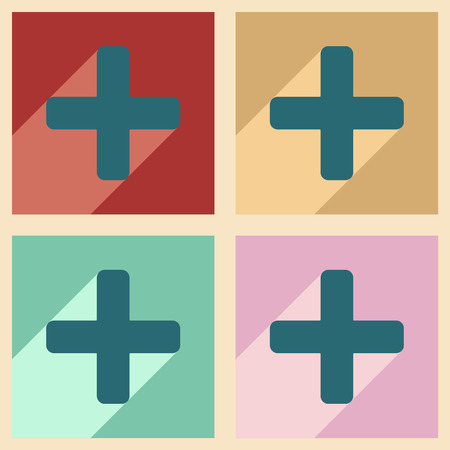 Flat with shadow icon and mobile application plusのイラスト素材