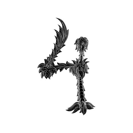 Abstract number 4 icon black and white designのイラスト素材