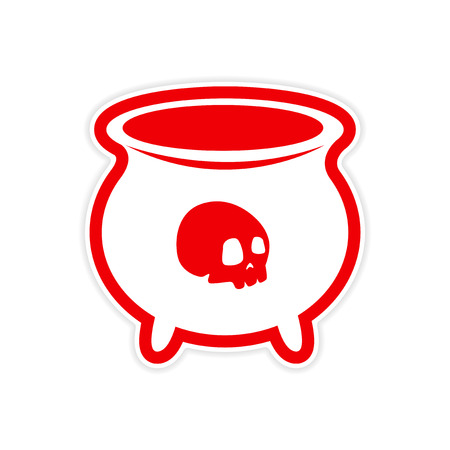 sticker witches cauldron with a skull on white backgroundのイラスト素材