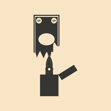 Flat in black and white money burnのイラスト素材