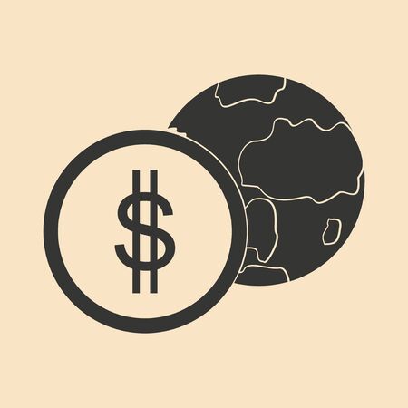 Flat in black white Earth and coinのイラスト素材