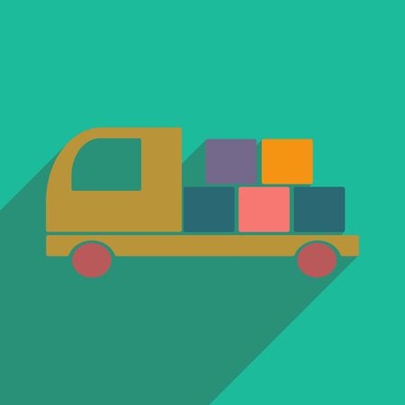 Flat with shadow icon and mobile application delivery truckのイラスト素材
