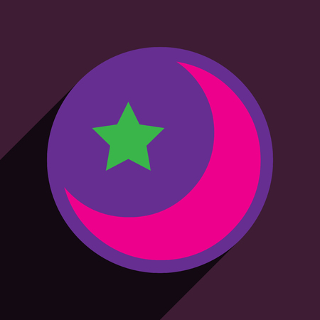 Flat with shadow Icon moon and star on colored backgroundのイラスト素材