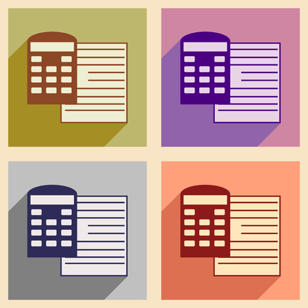 Modern collection flat icons with shadow paper and calculatorのイラスト素材
