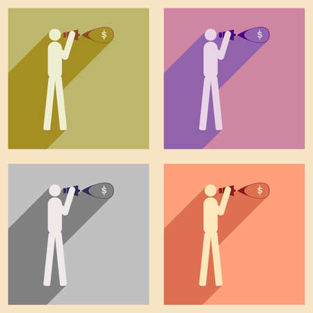 Modern collection flat icons with shadow man megaphone moneyのイラスト素材